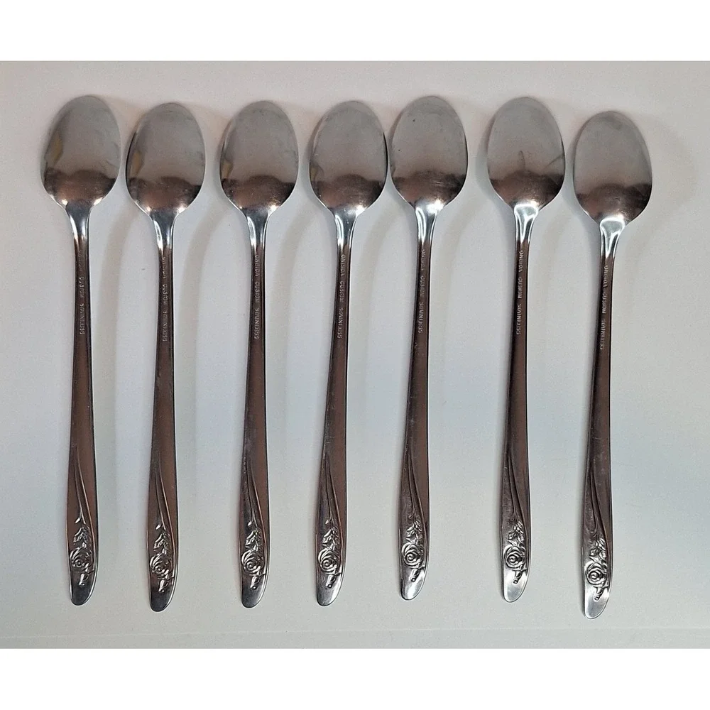 Lot Of 7 Oneida Roseanne Ice Tea Spoons Stainless Flatware Silverware